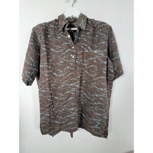 Goose Mens XL Short-Sleeve Brown & Blue Floral Hemp Organic Cotton Shirt Casual